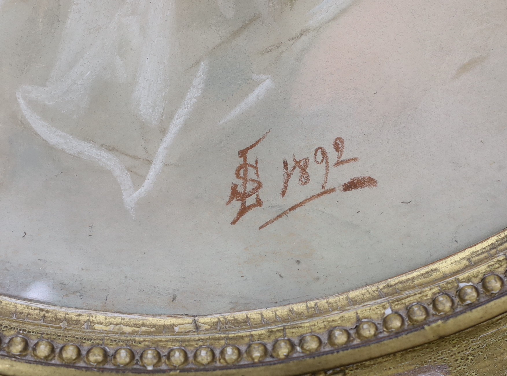 LS 1892, oil on canvas, Portrait of a lady, monogrammed and dated, framed to the oval, 60 x 50cm